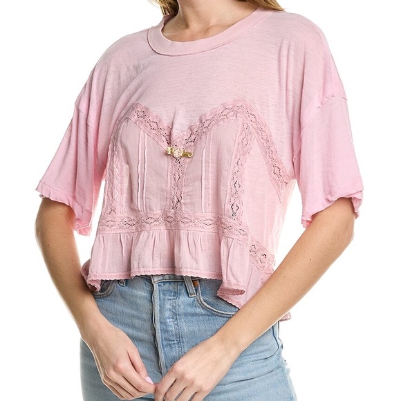 Free People Tops - Free People Pink Fall in Love Tee XL